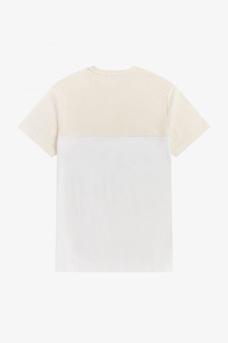 White Fred Perry Towelling Panel Piqué Men's T Shirts | PH 1792XYUF